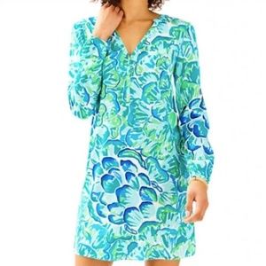 Lilly Pulitzer Aqua and Lime Floral Long Sleeve Dress